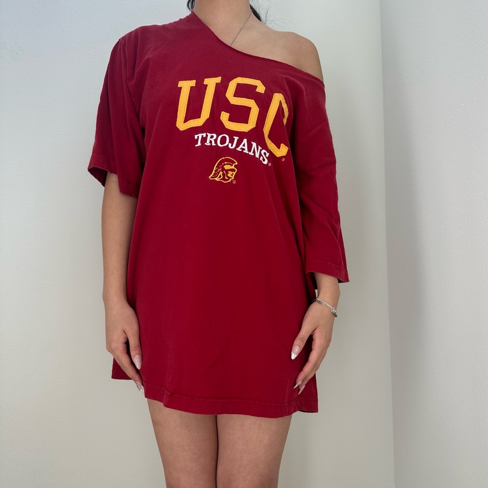 USC Trojans Football Red Off The Shoulder T-shirt